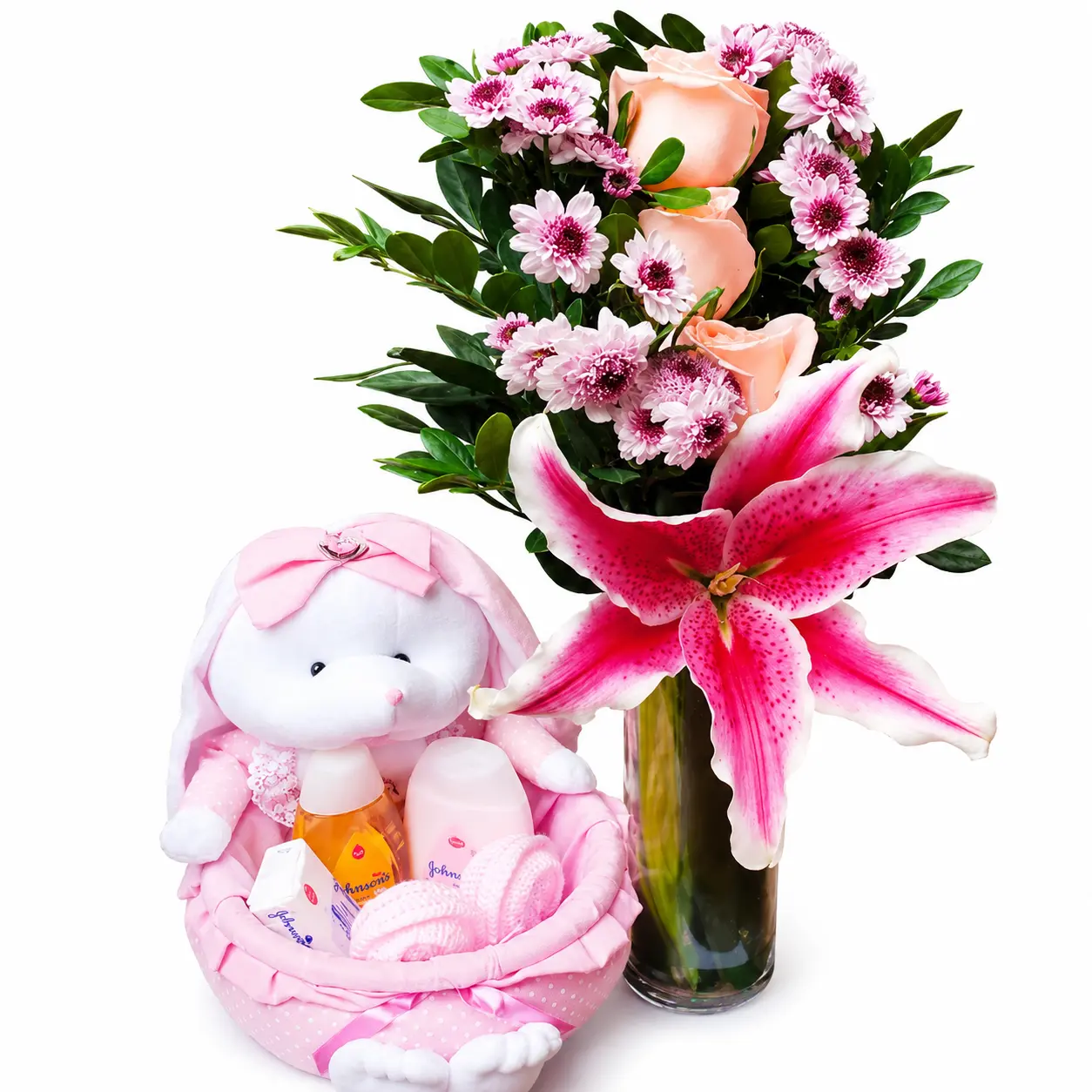 arreglo floral para nacimiento o baby shower de niña con entrega en Lima